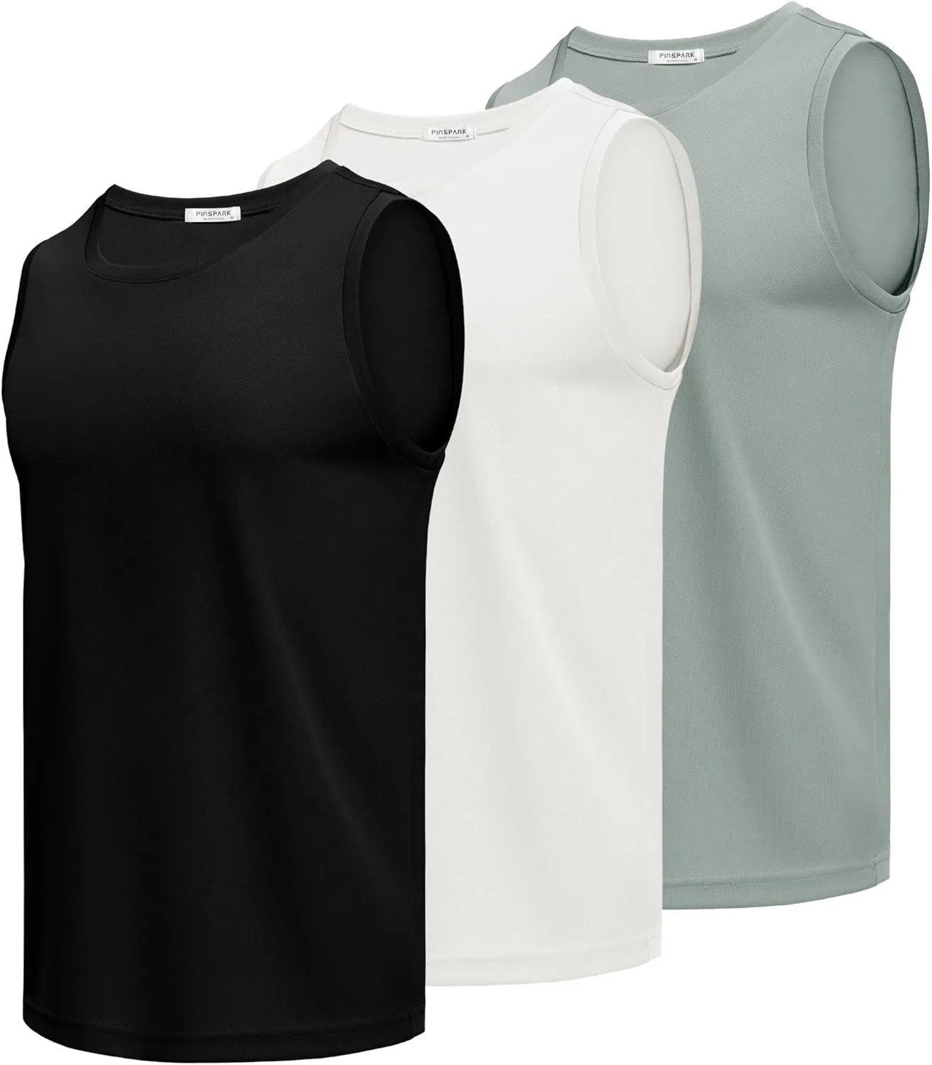 PINSPARK Men's 3 Pack Workout Tank Tops Quick Dry Sleeveless Muscle Tee Gym Bodybuilding Fitness Shirts for Men