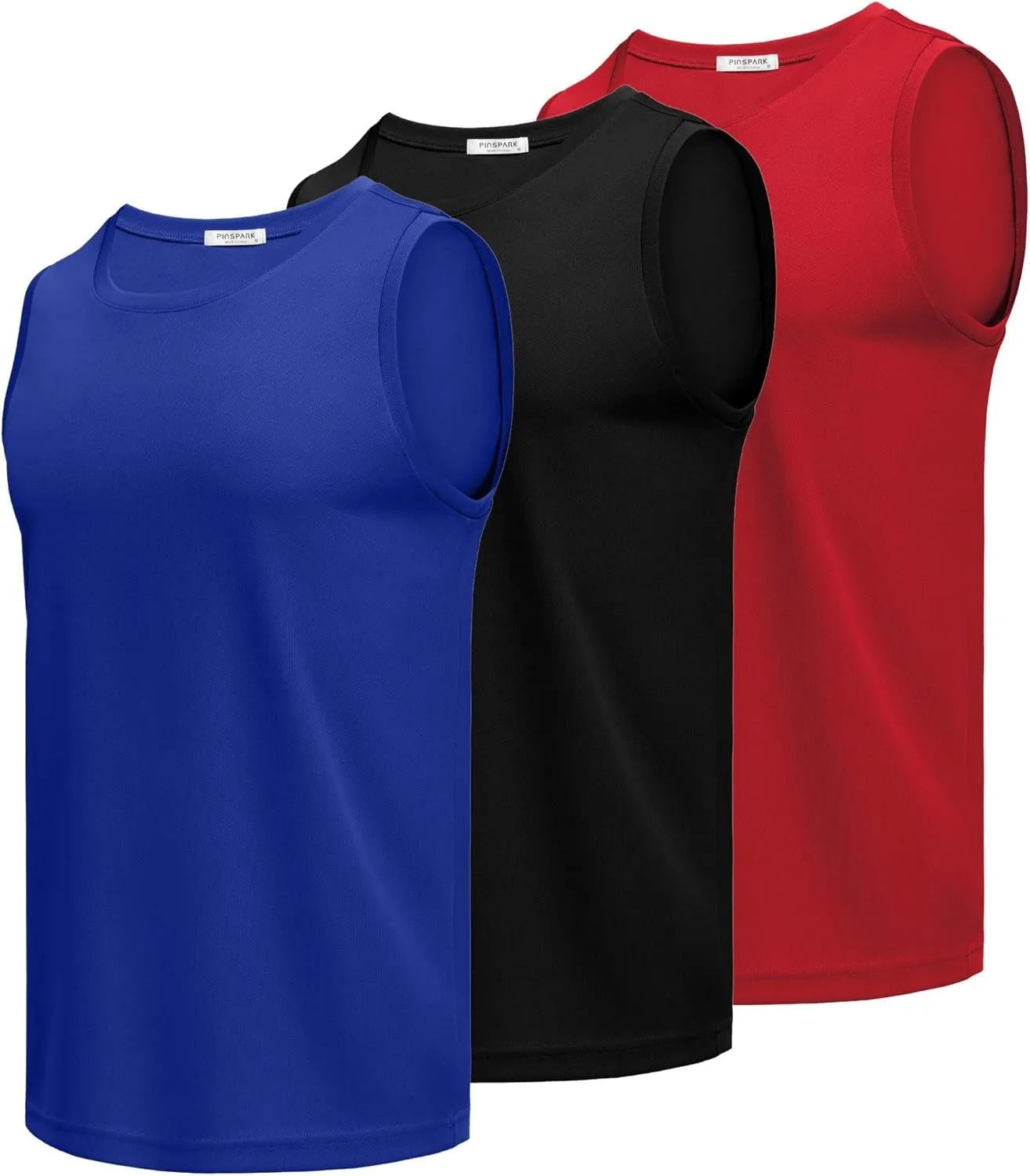 PINSPARK Men's 3 Pack Workout Tank Tops Quick Dry Sleeveless Muscle Tee Gym Bodybuilding Fitness Shirts for Men