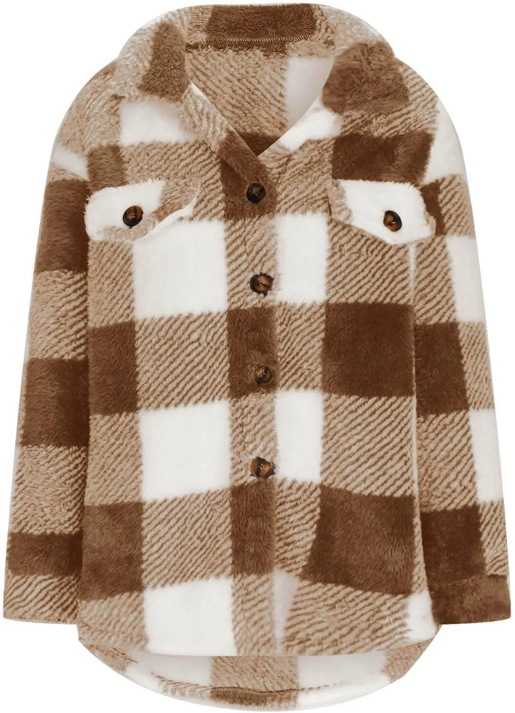 Plaid Fleece Shacket Jacket Womens Oversized Flannel Button Fall Hoodie Jackets With Pockets Warm Winter Coats