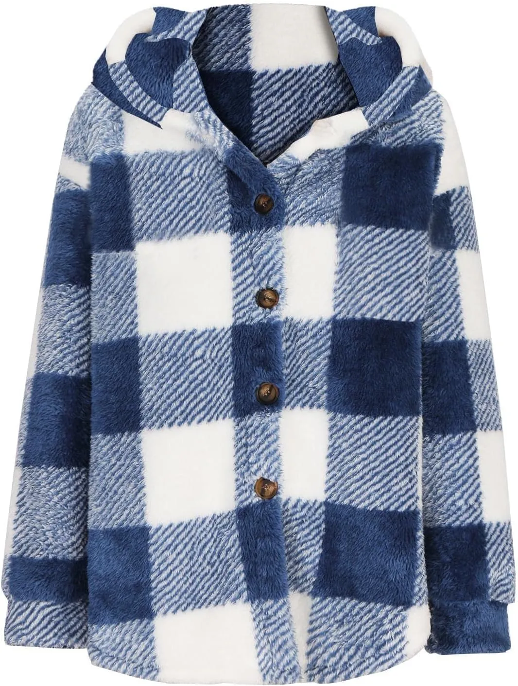 Plaid Fleece Shacket Jacket Womens Oversized Flannel Button Fall Hoodie Jackets With Pockets Warm Winter Coats