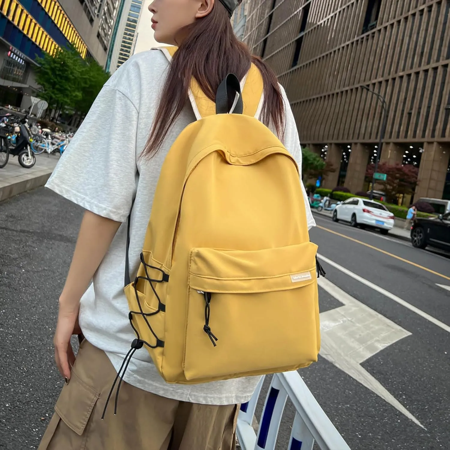 Plain Backpack Casual Bookbags Lightweight Laptop Bag Outing Travel Daypacks (Yellow)