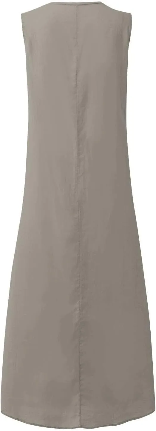 Plus Size Linen Dress for Women Summer Sleeveless Tank Dress Caual Long Flowy Dress Beach Sundresses