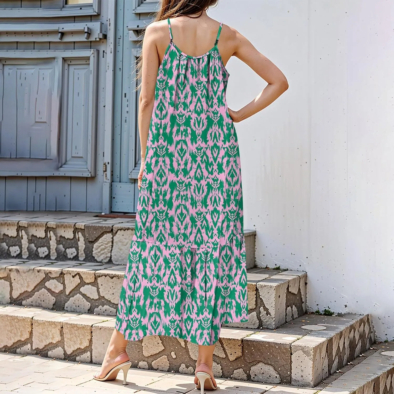 Plus Size Summer Dresses for Women Spaghetti Strap Sleeveless Maxi Dress Floor Length Bohemian Casual Formal Dress