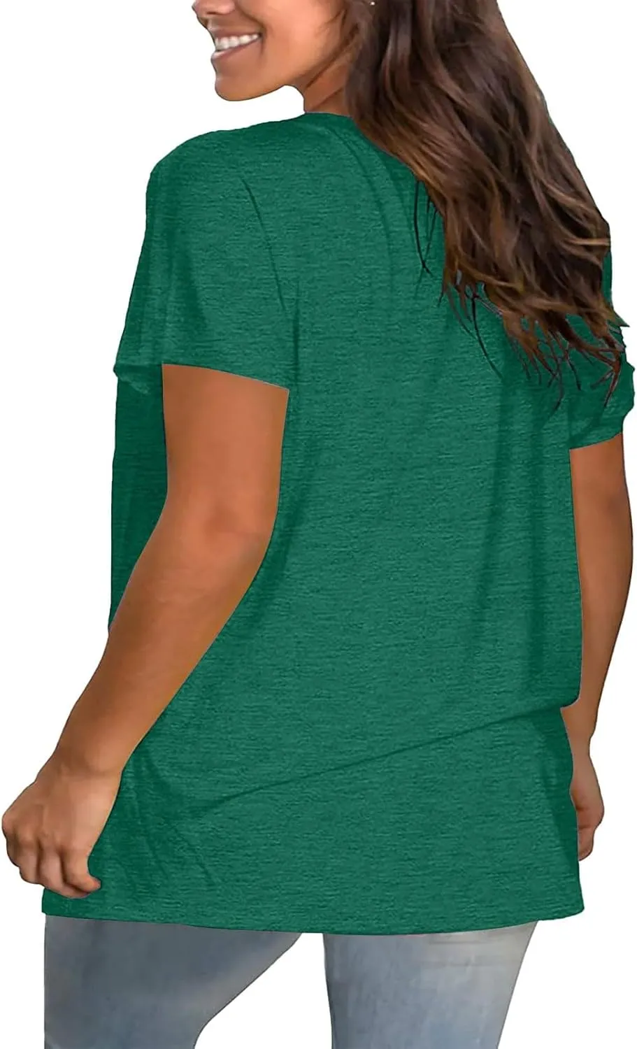 Plus Size V Neck T Shirts Womens Solid Color Short Sleeve Tops Casual Summer Tshirts Loose Fit Tee