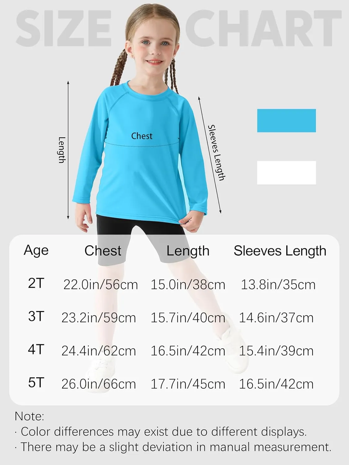 Poroka 2 Pack Girls and Toddlers' UPF 50  Long-Sleeve Rashguard Swim Shirt Lightweight Sports Athletic Tee Outdoor
