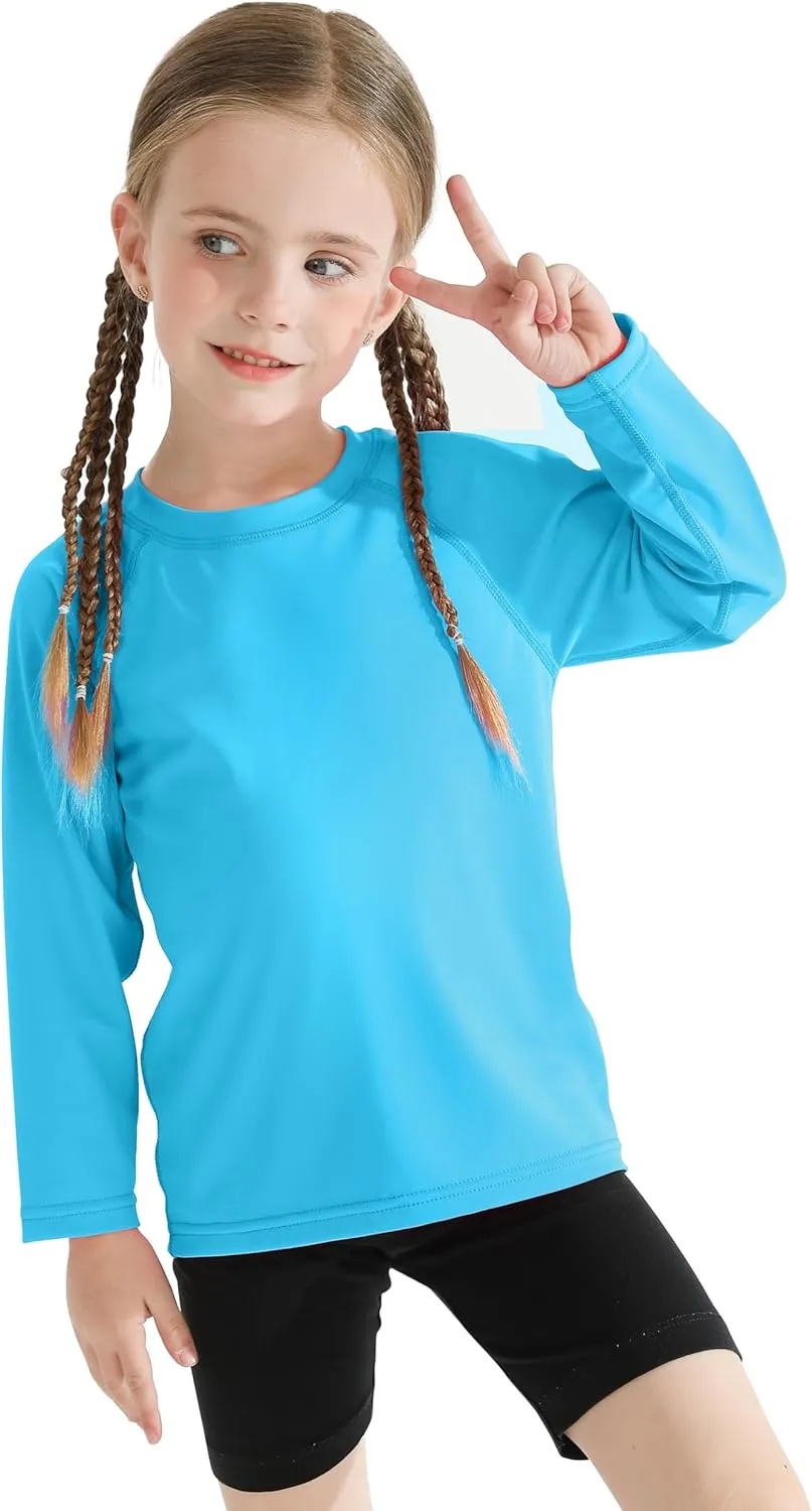 Poroka 2 Pack Girls and Toddlers' UPF 50  Long-Sleeve Rashguard Swim Shirt Lightweight Sports Athletic Tee Outdoor