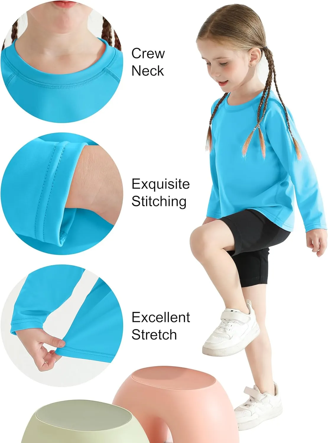 Poroka 2 Pack Girls and Toddlers' UPF 50  Long-Sleeve Rashguard Swim Shirt Lightweight Sports Athletic Tee Outdoor