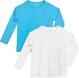 Poroka 2 Pack Girls and Toddlers' UPF 50  Long-Sleeve Rashguard Swim Shirt Lightweight Sports Athletic Tee Outdoor