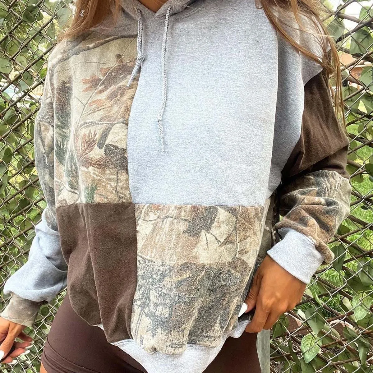 Pullover Graphic Camo Hoodie Trendy Women Oversized Hoodies Y2k Grunge Jackets Streetwear Vintage 2000s