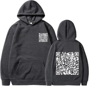 Qr Code Hoodie for Men Women Funny Fuck You Qr Code Graphic Drawstring Trendy Oversized Sweatshirt Pullover