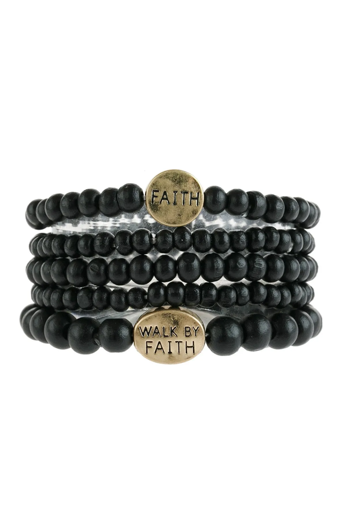 "FAITH" WOOD STACKABLE BEADED BRACELET/6PCS