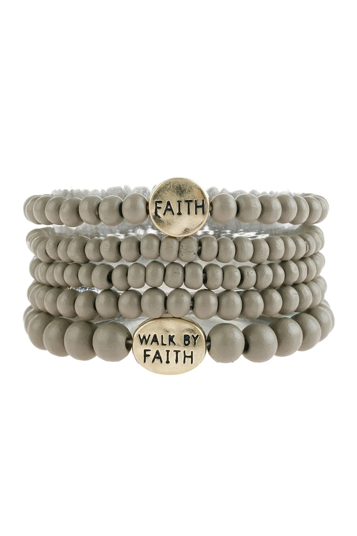 "FAITH" WOOD STACKABLE BEADED BRACELET/6PCS