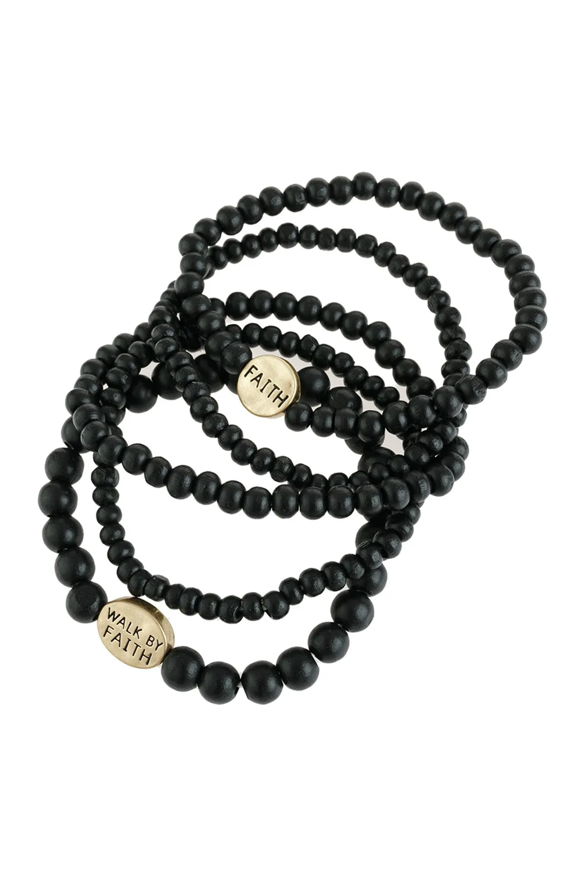"FAITH" WOOD STACKABLE BEADED BRACELET/6PCS