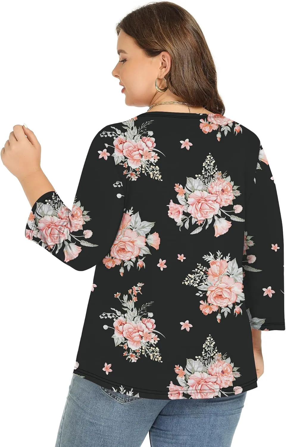 Rapbin Womens Plus Size 3/4 Length Sleeve Tops Boat Neck Loose Fit Tee Tunic Blouse XL-5XL