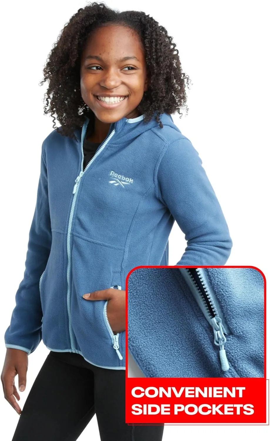 Reebok Girls' Fleece Jacket - Lightweight Polar Fleece Hoodie Sweatshirt Zip Up Jacket for Girls (Sizes: 4-16)
