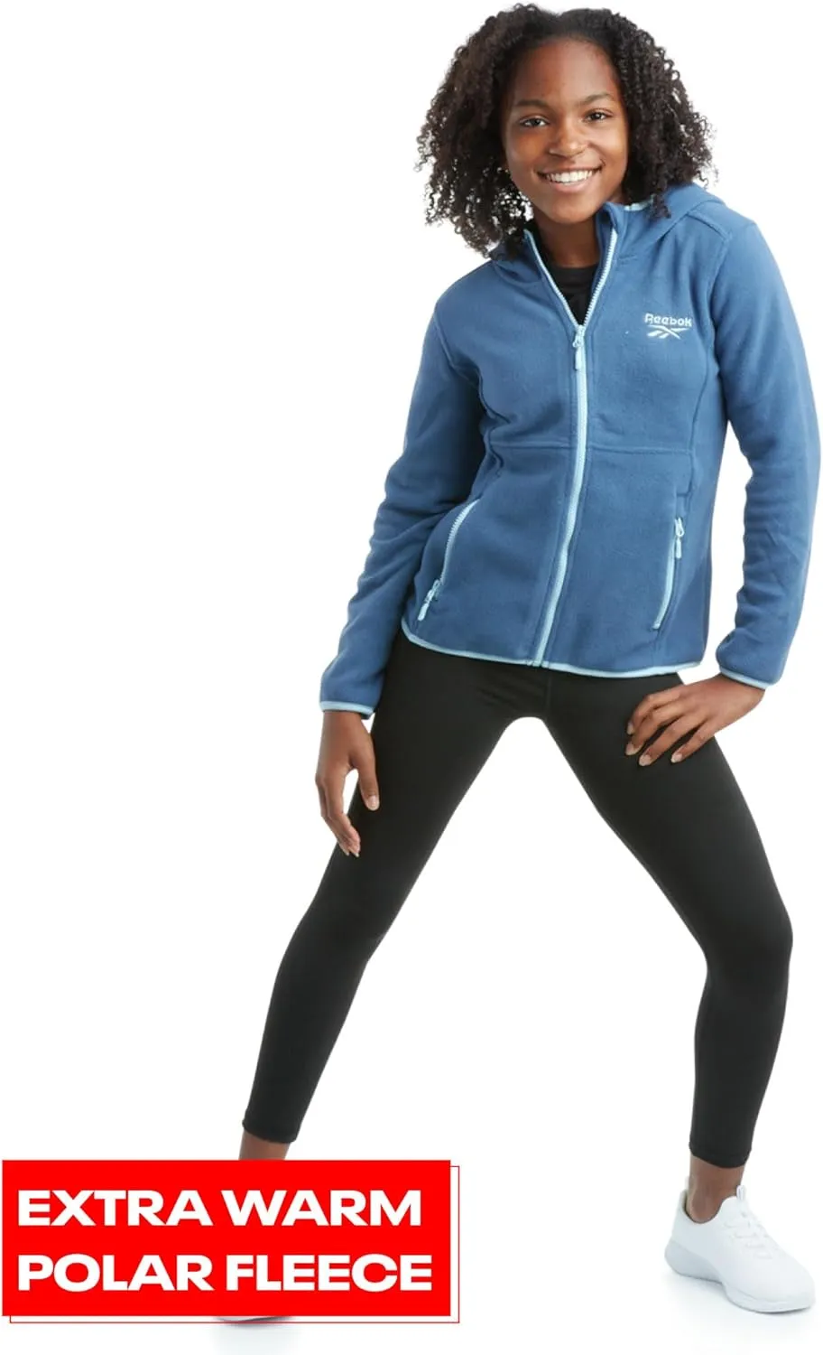 Reebok Girls' Fleece Jacket - Lightweight Polar Fleece Hoodie Sweatshirt Zip Up Jacket for Girls (Sizes: 4-16)
