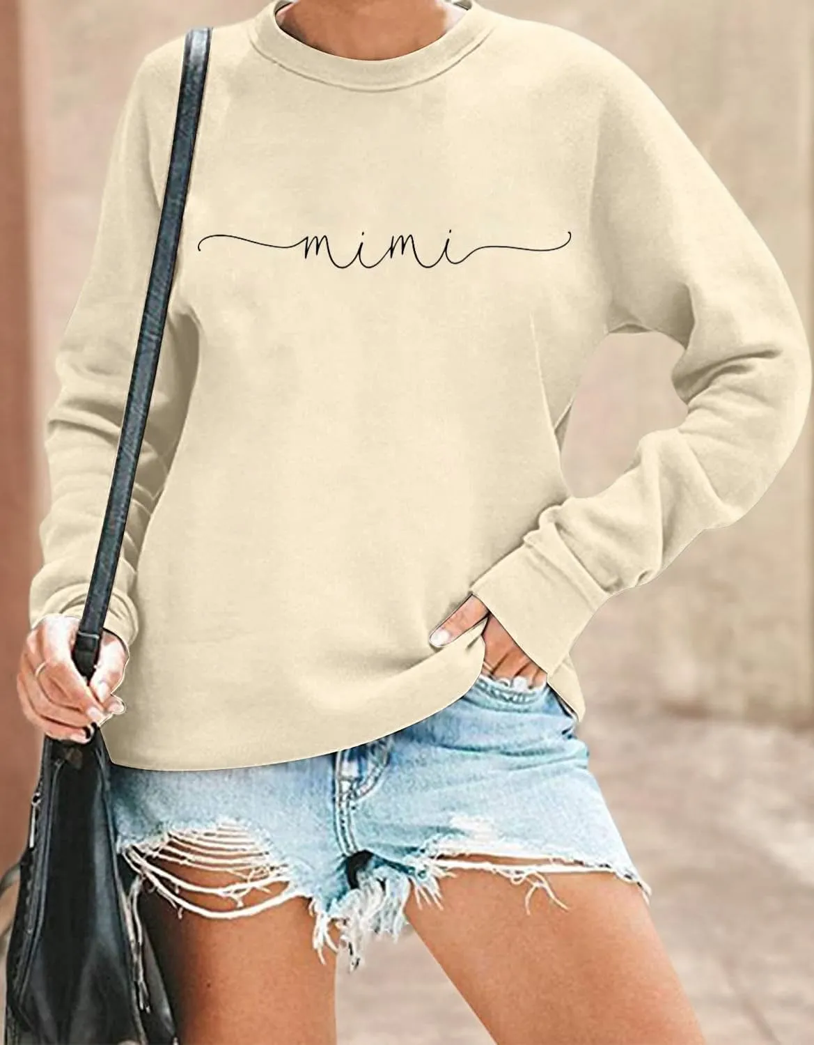 RFBIQI Mimi Sweatshirt Women Funny Letter Print Grandma Gift Pullover Top Nana Casual Crewneck Long Sleeve Tee Shirt