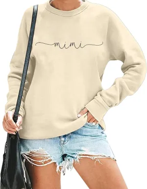 RFBIQI Mimi Sweatshirt Women Funny Letter Print Grandma Gift Pullover Top Nana Casual Crewneck Long Sleeve Tee Shirt
