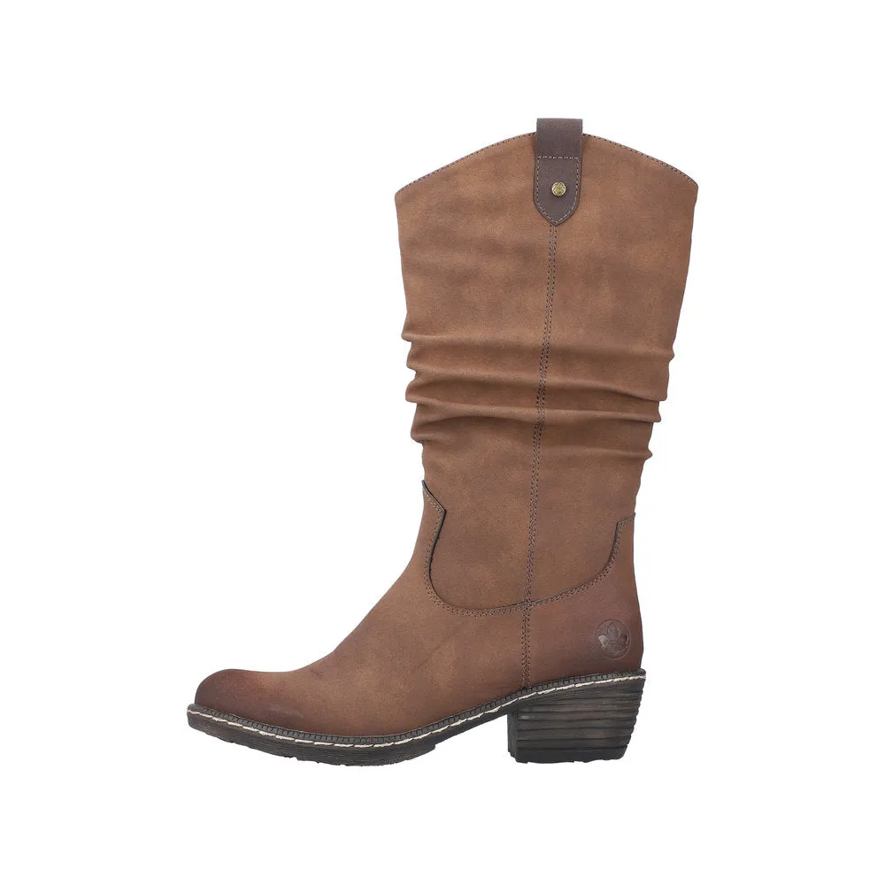 Rieker 93775-25 Ladies Brown Side Zip Mid-Calf Boots