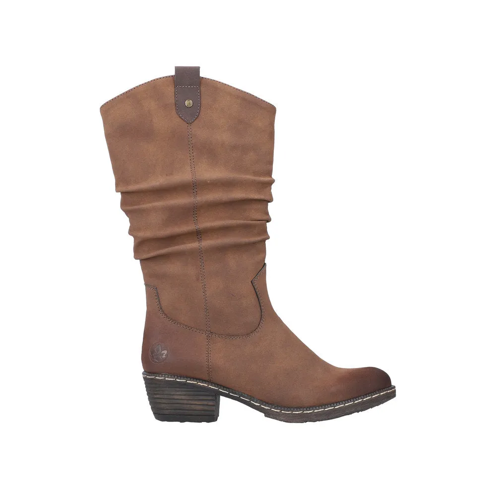 Rieker 93775-25 Ladies Brown Side Zip Mid-Calf Boots