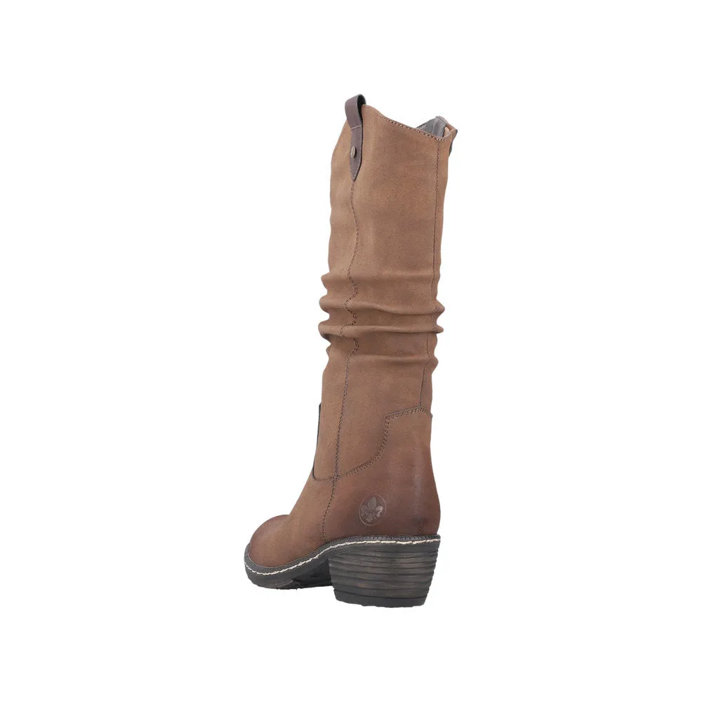Rieker 93775-25 Ladies Brown Side Zip Mid-Calf Boots
