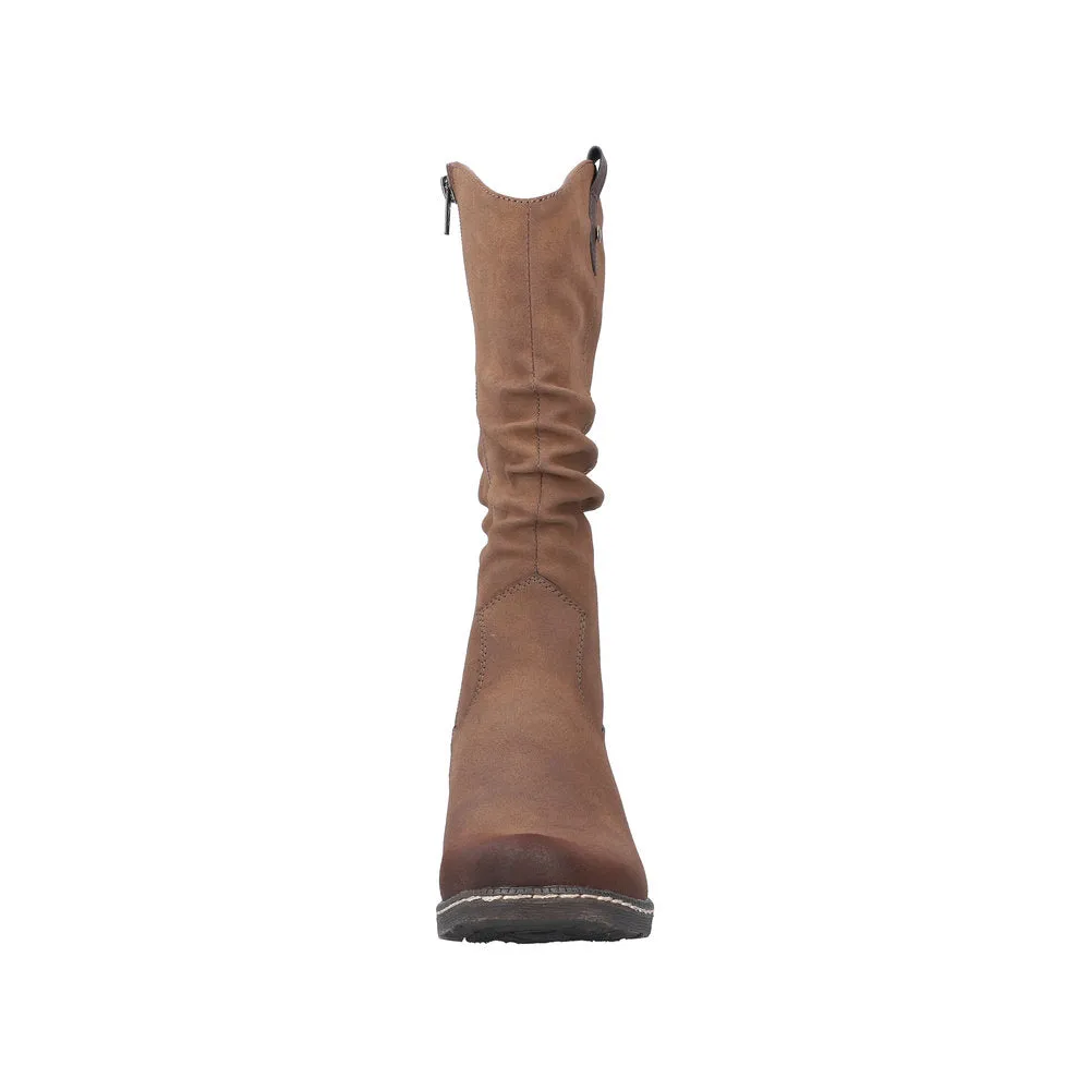 Rieker 93775-25 Ladies Brown Side Zip Mid-Calf Boots