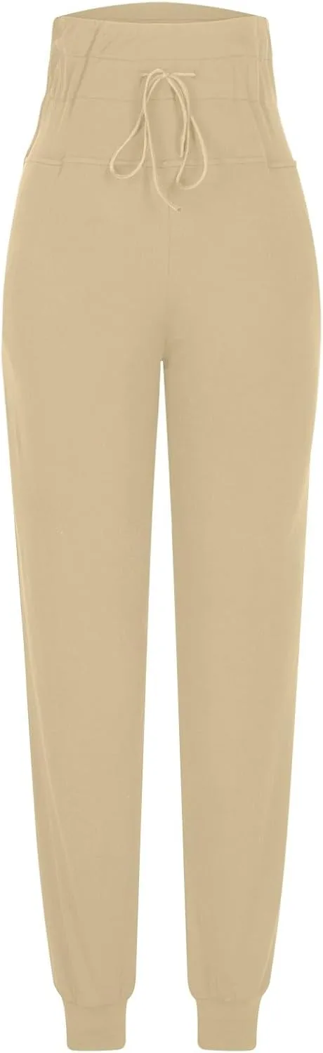 RKSTN Womens Fall Winter Yoga Pants Fleece Lined Leggings High Waist Drawstring Stretchy Sports Running Fitness Pant