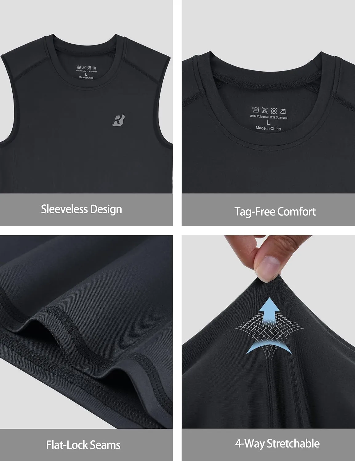 Roadbox Boys Youth Sleeveless Compression Shirt, Quick Dry Kids Undershirt, Athletic Soft Tank Tops Sport Shirts Basketball