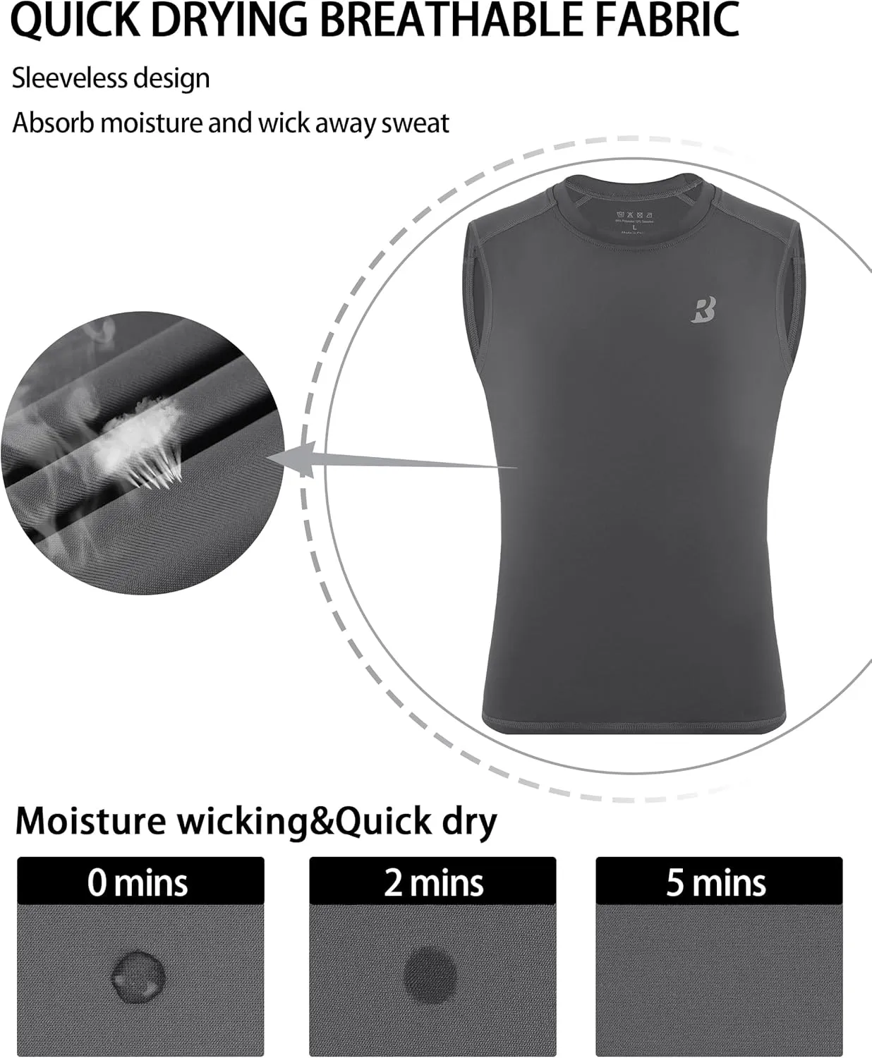 Roadbox Boys Youth Sleeveless Compression Shirt, Quick Dry Kids Undershirt, Athletic Soft Tank Tops Sport Shirts Basketball