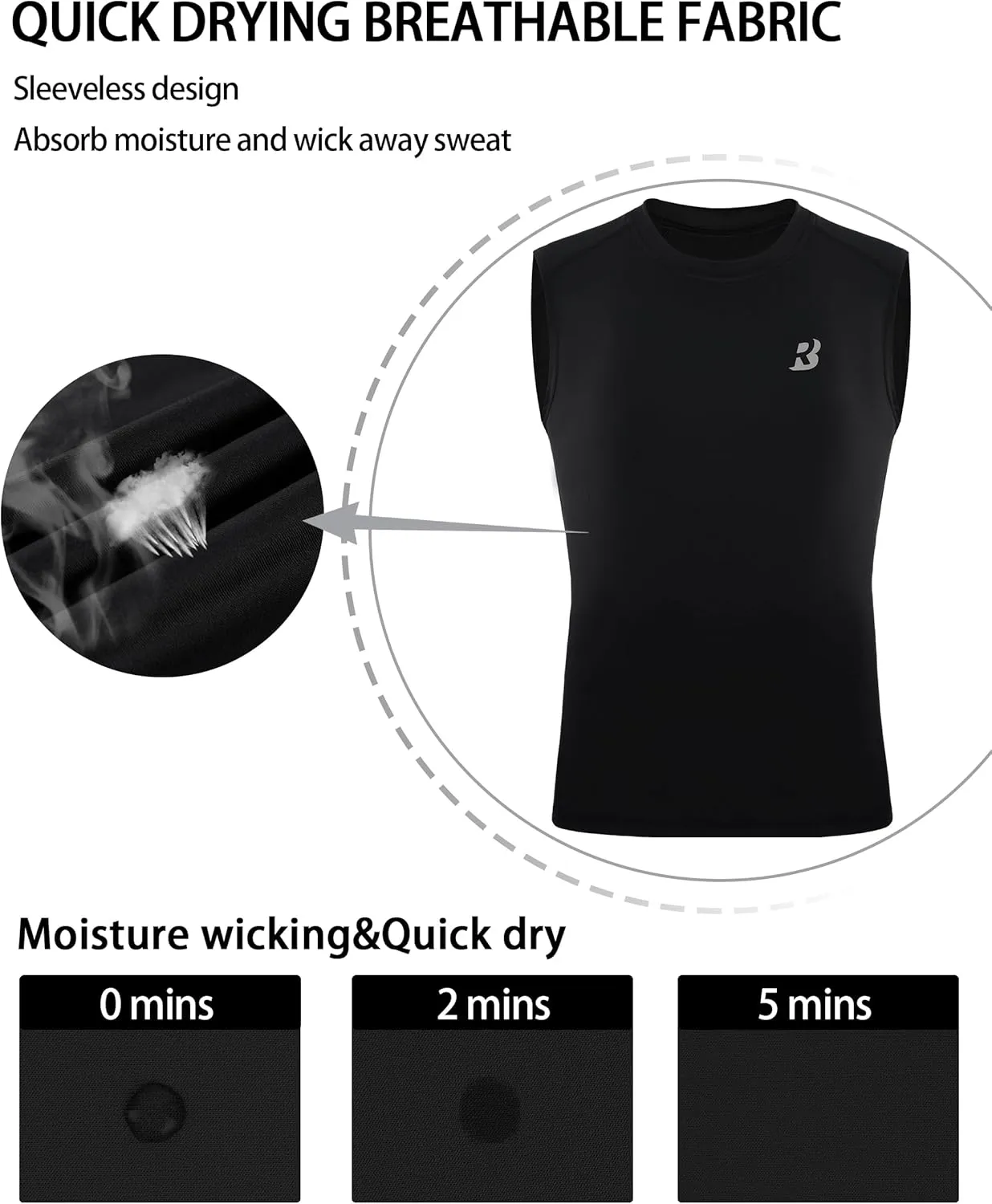 Roadbox Boys Youth Sleeveless Compression Shirt, Quick Dry Kids Undershirt, Athletic Soft Tank Tops Sport Shirts Basketball
