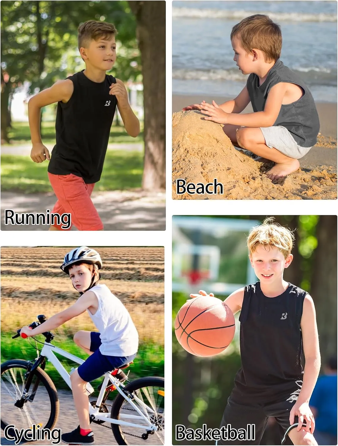 Roadbox Boys Youth Sleeveless Compression Shirt, Quick Dry Kids Undershirt, Athletic Soft Tank Tops Sport Shirts Basketball