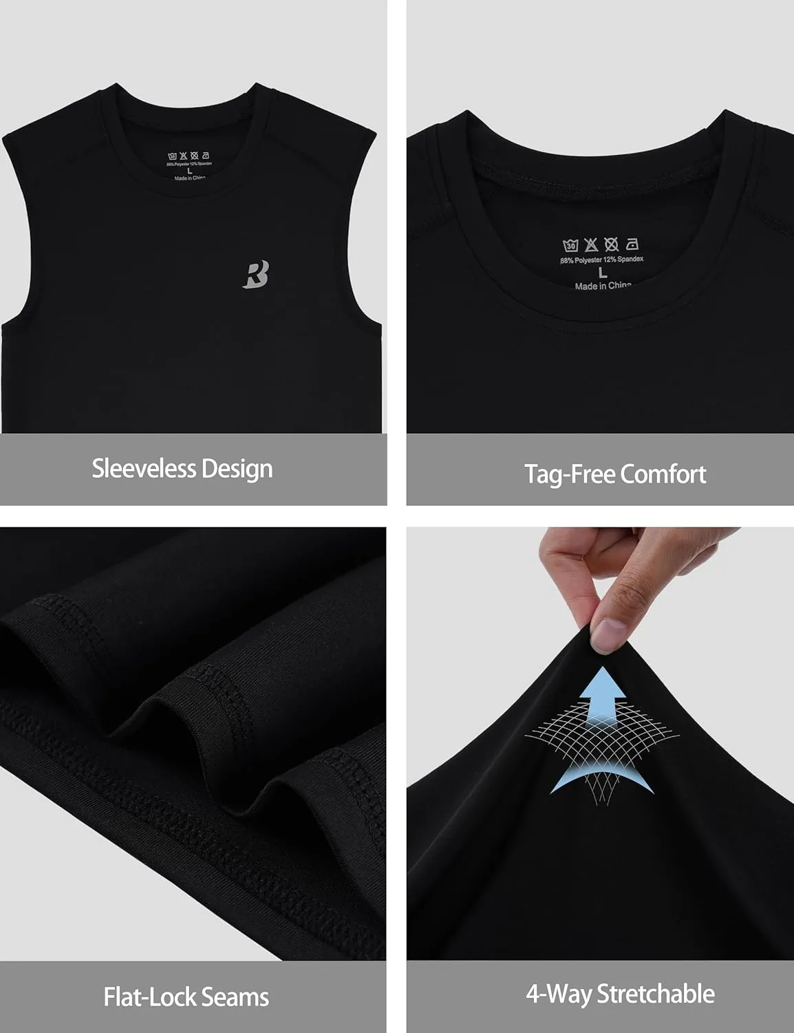 Roadbox Boys Youth Sleeveless Compression Shirt, Quick Dry Kids Undershirt, Athletic Soft Tank Tops Sport Shirts Basketball