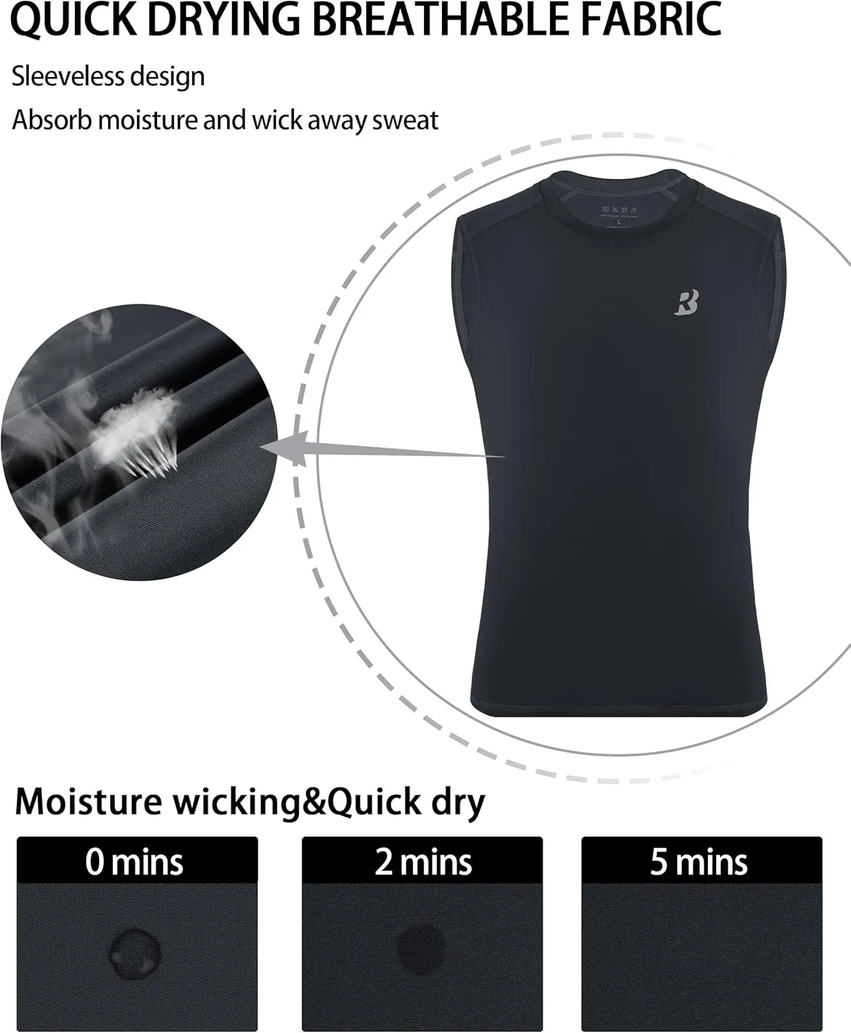 Roadbox Boys Youth Sleeveless Compression Shirt, Quick Dry Kids Undershirt, Athletic Soft Tank Tops Sport Shirts Basketball