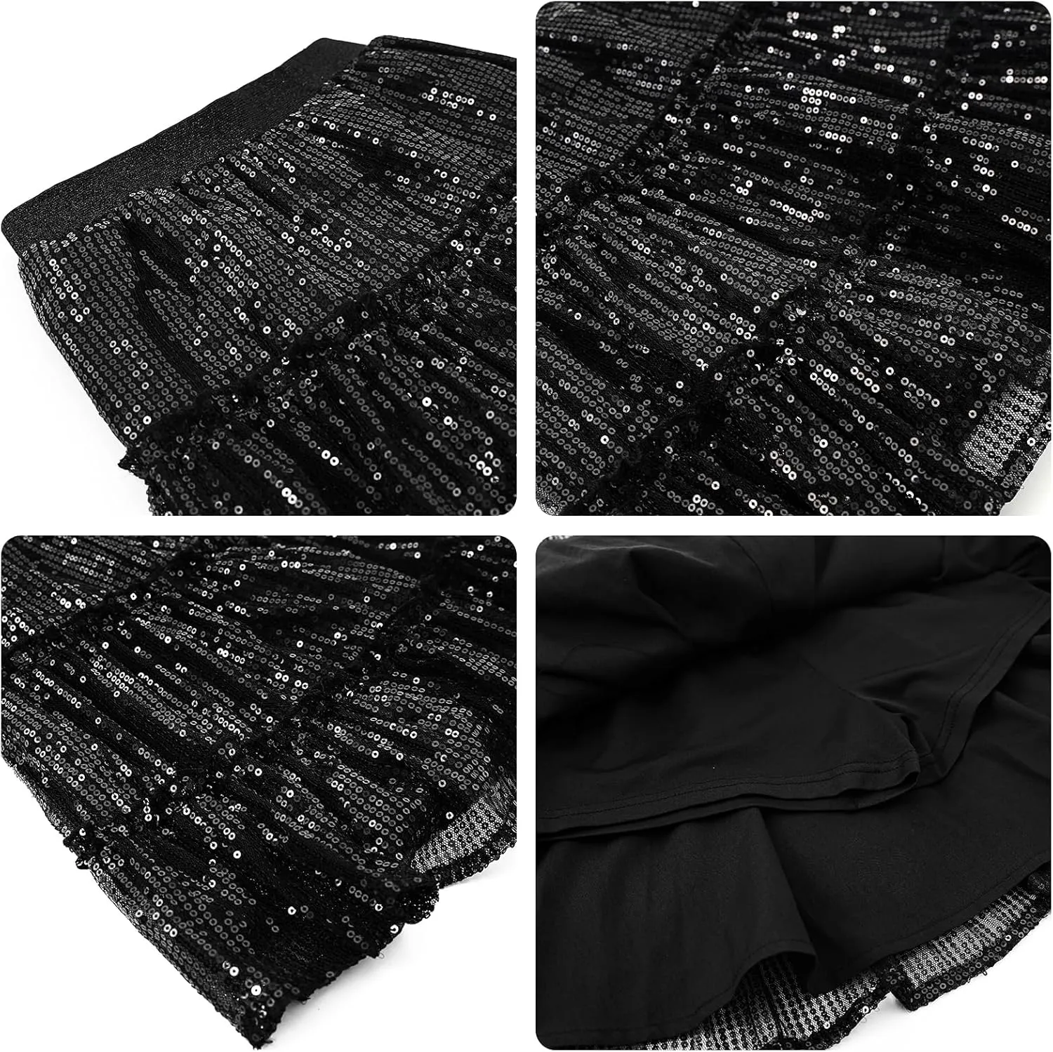 Rolanko Girls Sequin Skirt A-line Tiered Pleated Sparkly Skirt Elastic Waist Metallic Skirt for Party 5-12 Years