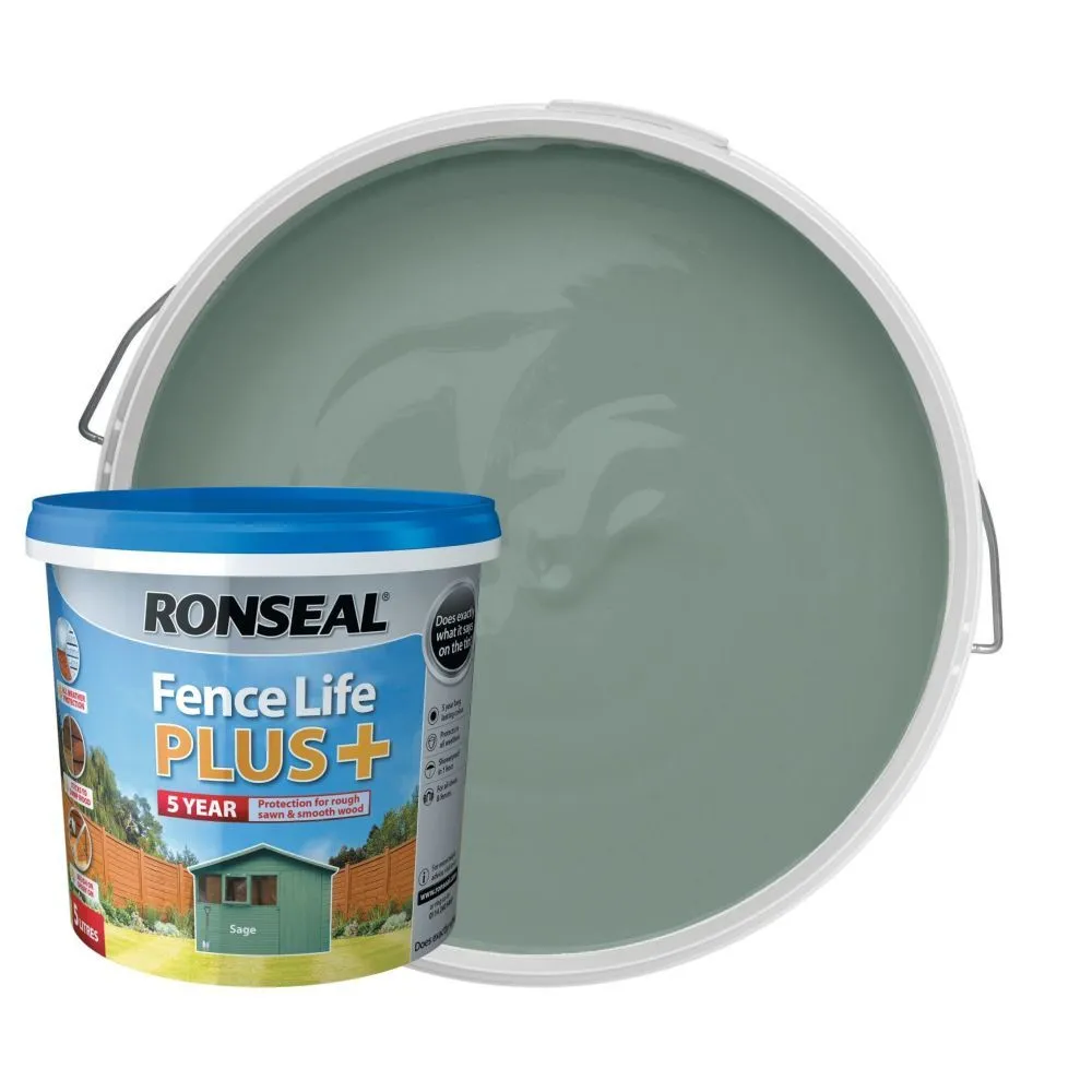 Ronseal 5 Litre Sage Green Fence Life Plus Paint