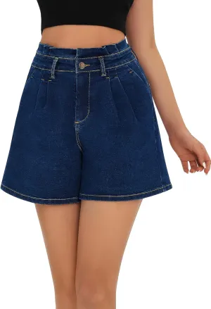 roswear Womens High Waisted Stretchy Wide Leg Denim Baggy Jean Shorts