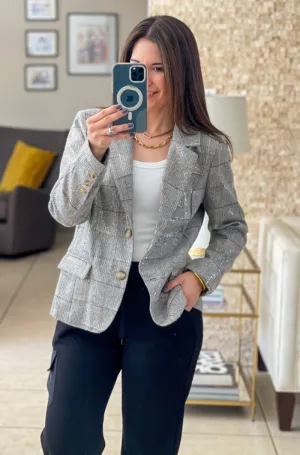 Sequin Plaid Print Blazer