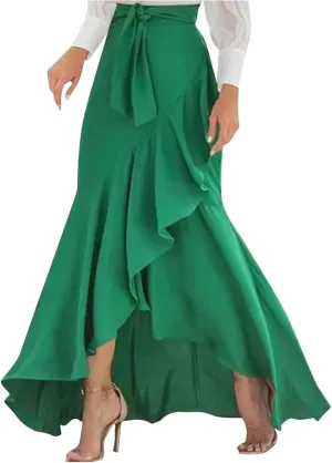 Skirts for Women Flowy Long Skirts High Waist Irregular Hem Skirt Plus Size A Line Maxi Skirts Solid Plaid Skirt