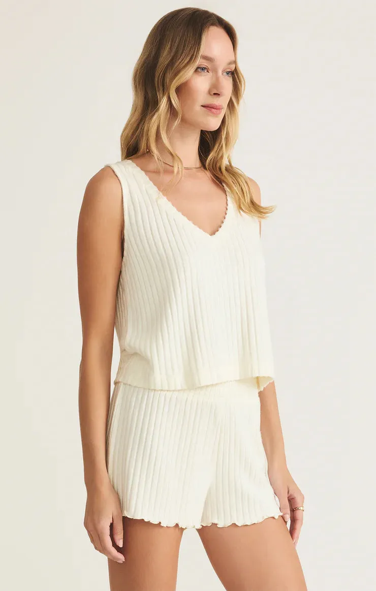 Sloane V-Neck Rib Tank in Bone
