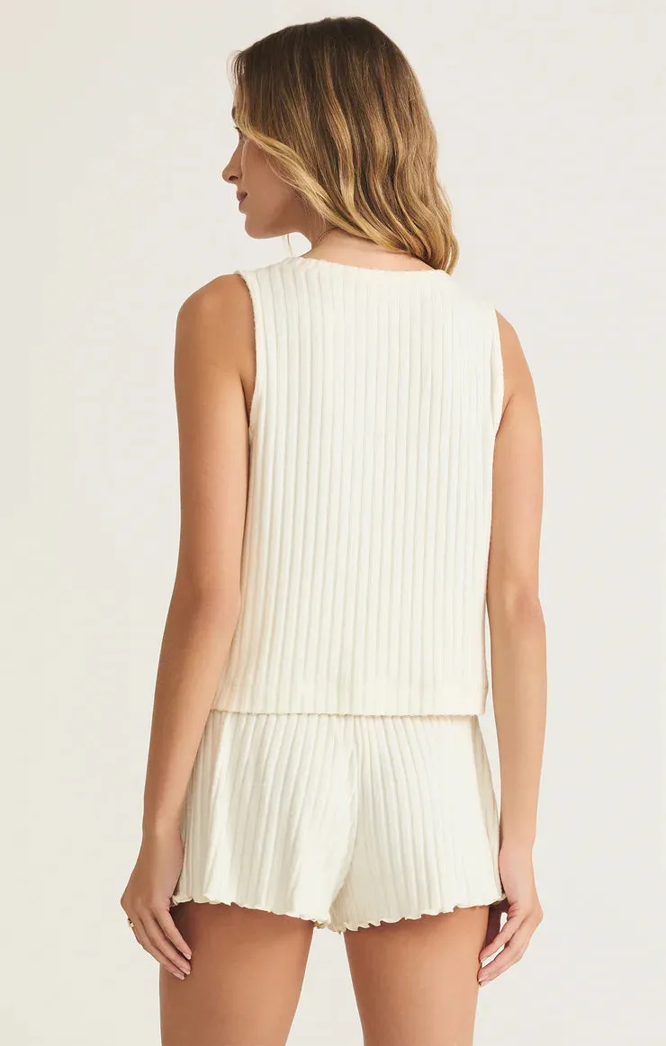 Sloane V-Neck Rib Tank in Bone