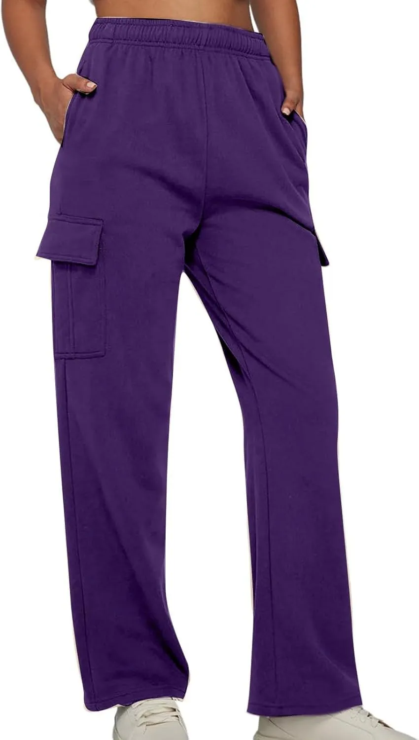 SMIDOW Cargo Pants for Women Baggy High Waist Straight Wide Leg Workout Running Jogger Pants Elastic Waist Lounge Trousers