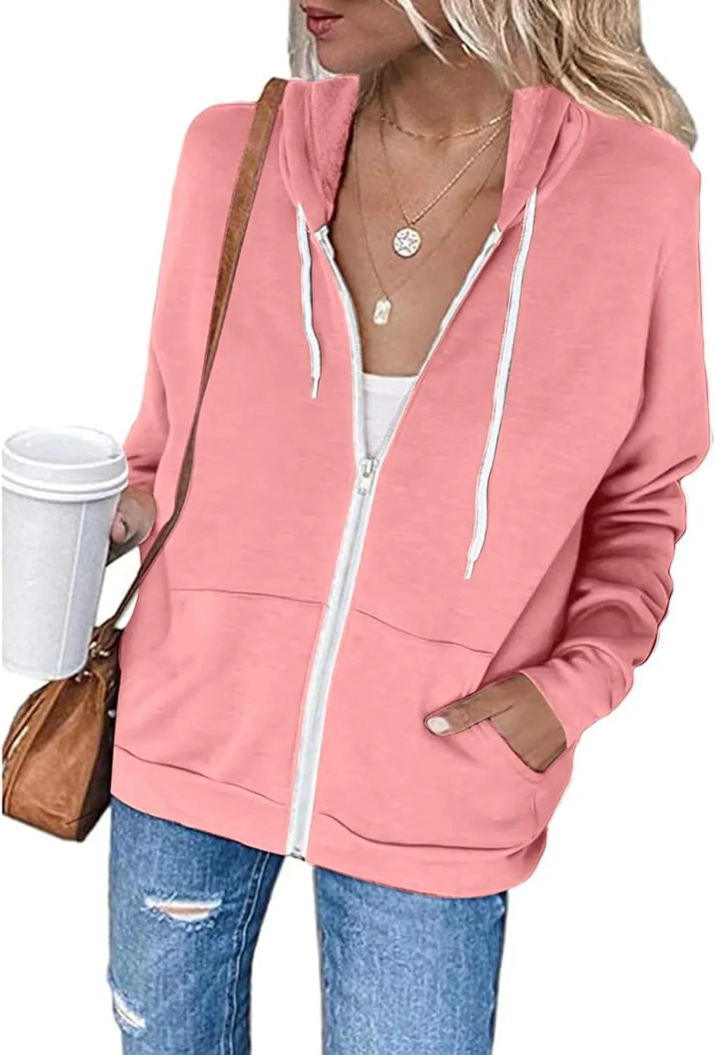 SMIDOW Womens Oversized Zip Up Hoodies Sweatshirt Fall y2k Clothes Teen Girls Casual Lightweight Drawstring Hoodie Jacket