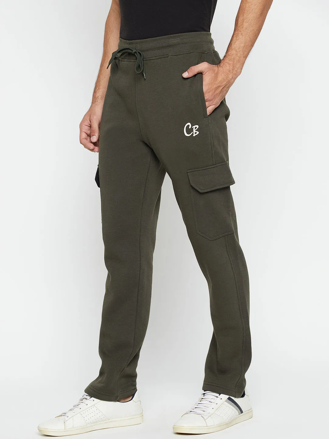 Solid Olive Full Length Track Pant for Men