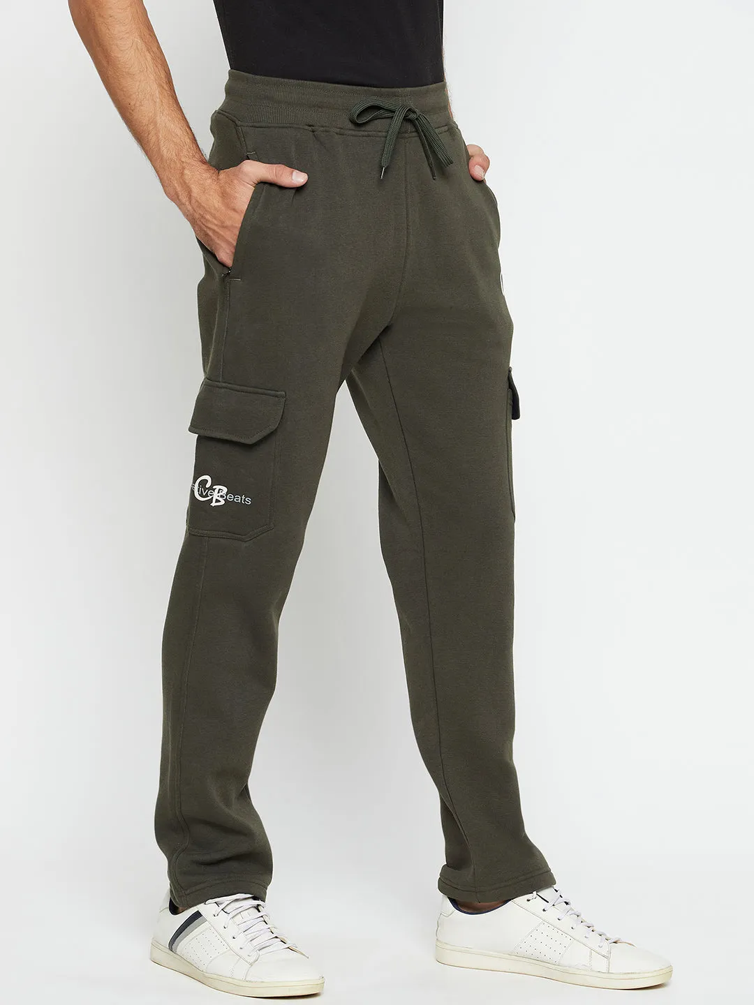 Solid Olive Full Length Track Pant for Men