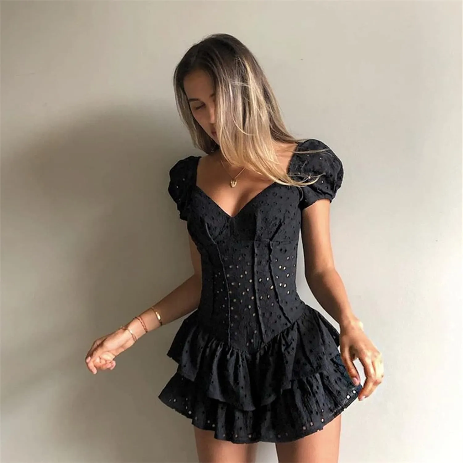 SOLILOQUY Women's Y2K Floral Print Dress Sleeveless Backless V-Neck Short Dress Beach Dress Sundress