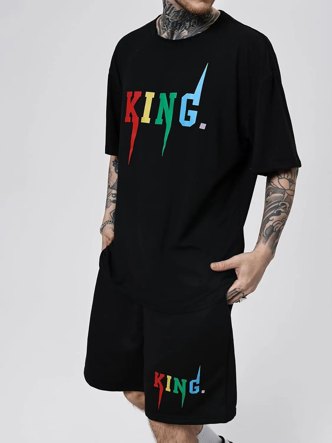 SOLY HUX Men's Letter Graphic Short Sleeve Tee and Drawstring Waist Track Shorts Set Casual 2 Piece Outfit