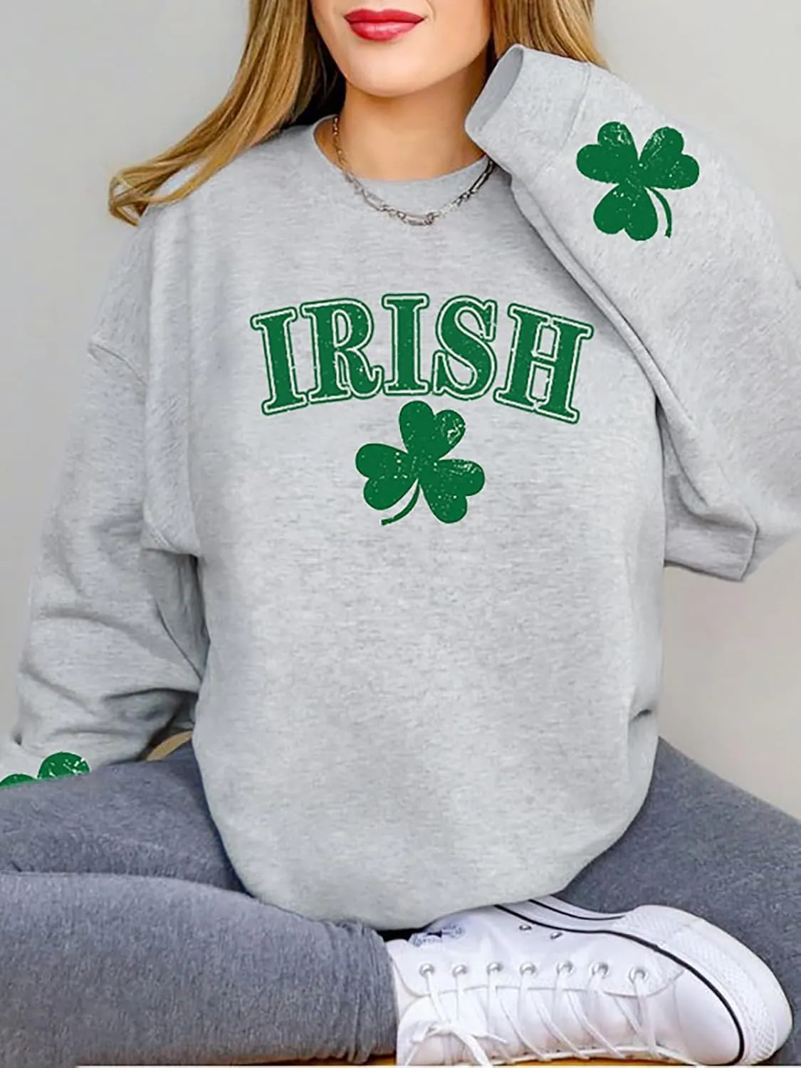 St Patricks Day Sweatshirt Women Long Sleeve St Pattys Shirt Funny Irish Shamrock Graphic Pullover Top