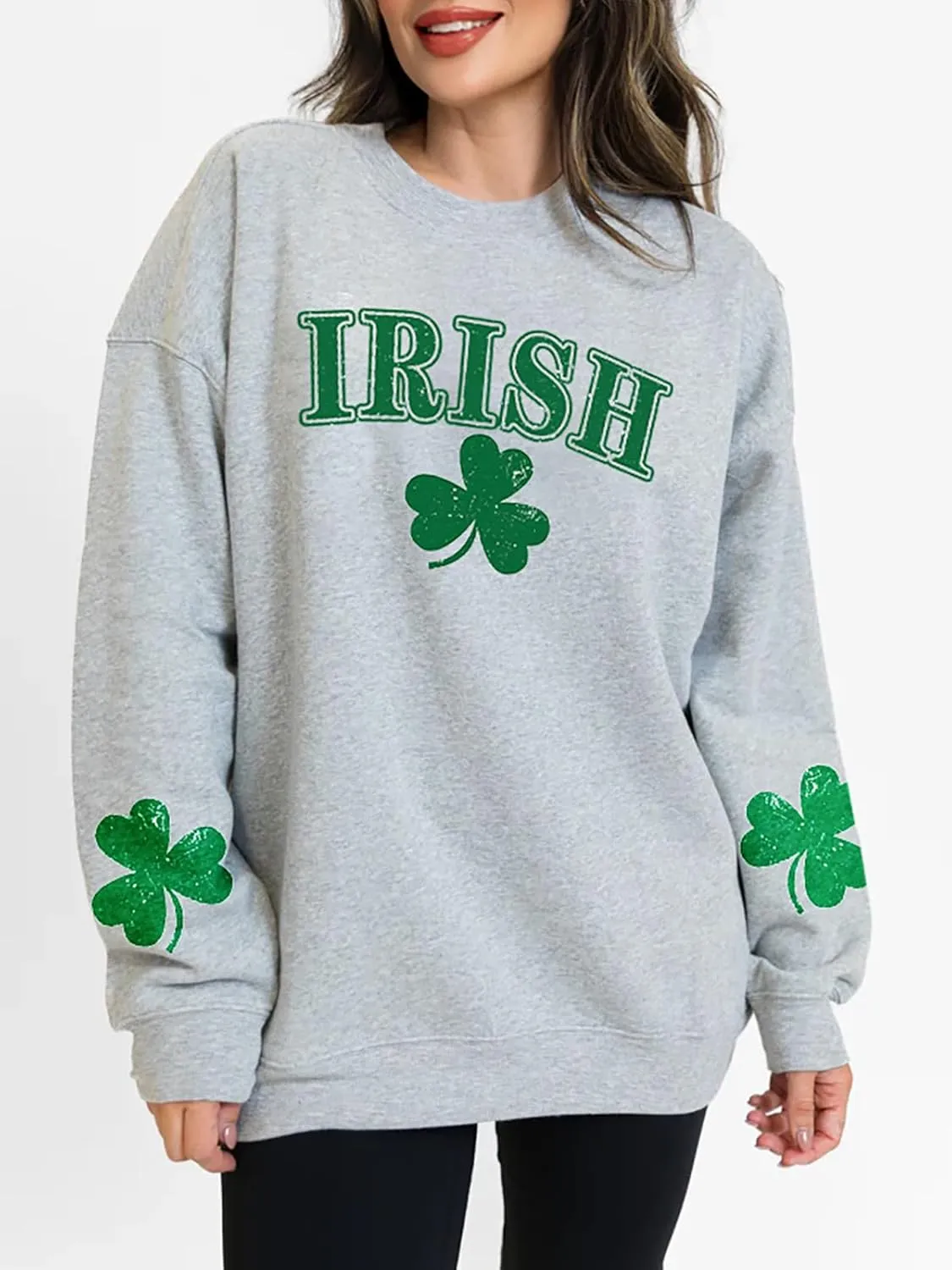 St Patricks Day Sweatshirt Women Long Sleeve St Pattys Shirt Funny Irish Shamrock Graphic Pullover Top