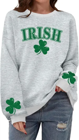 St Patricks Day Sweatshirt Women Long Sleeve St Pattys Shirt Funny Irish Shamrock Graphic Pullover Top