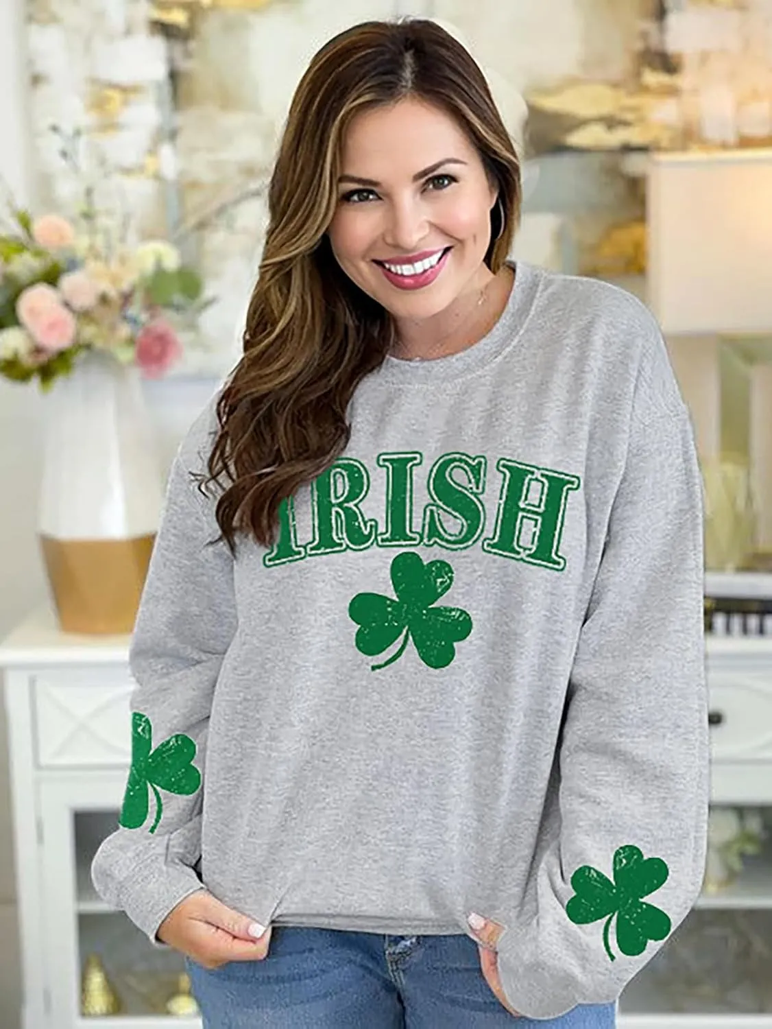 St Patricks Day Sweatshirt Women Long Sleeve St Pattys Shirt Funny Irish Shamrock Graphic Pullover Top